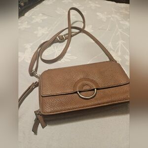 Bueno Brown Leather Crossbody Bag With Hand Strap